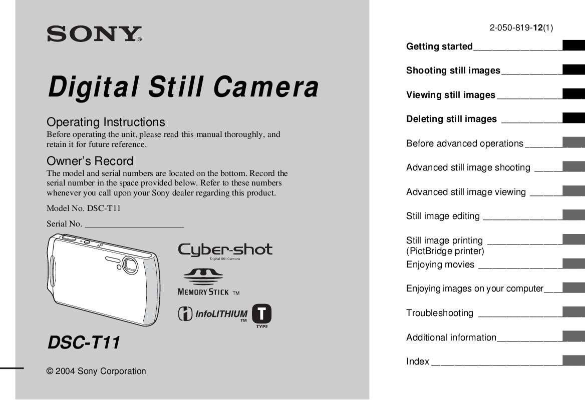 Guide utilisation SONY CYBER-SHOT DSC-T11  de la marque SONY