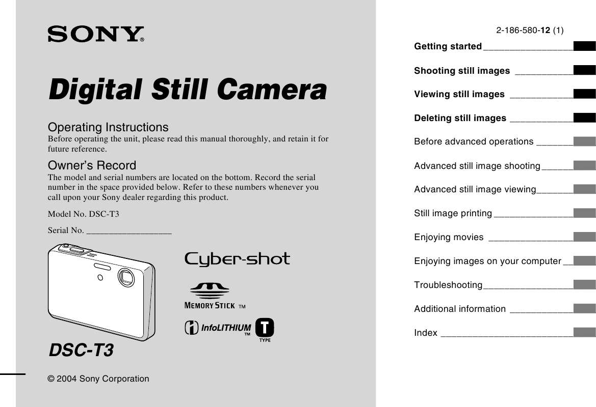 Guide utilisation SONY CYBER-SHOT DSC-T3  de la marque SONY