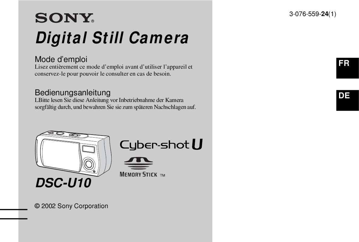 Guide utilisation SONY CYBER-SHOT DSC-U10  de la marque SONY