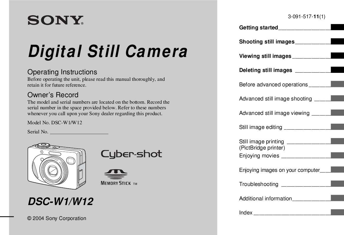 Guide utilisation SONY CYBER-SHOT DSC-W1  de la marque SONY