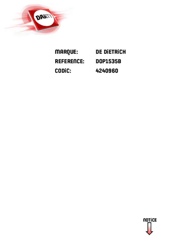 Guide utilisation DE DIETRICH DOP1535B de la marque DE DIETRICH