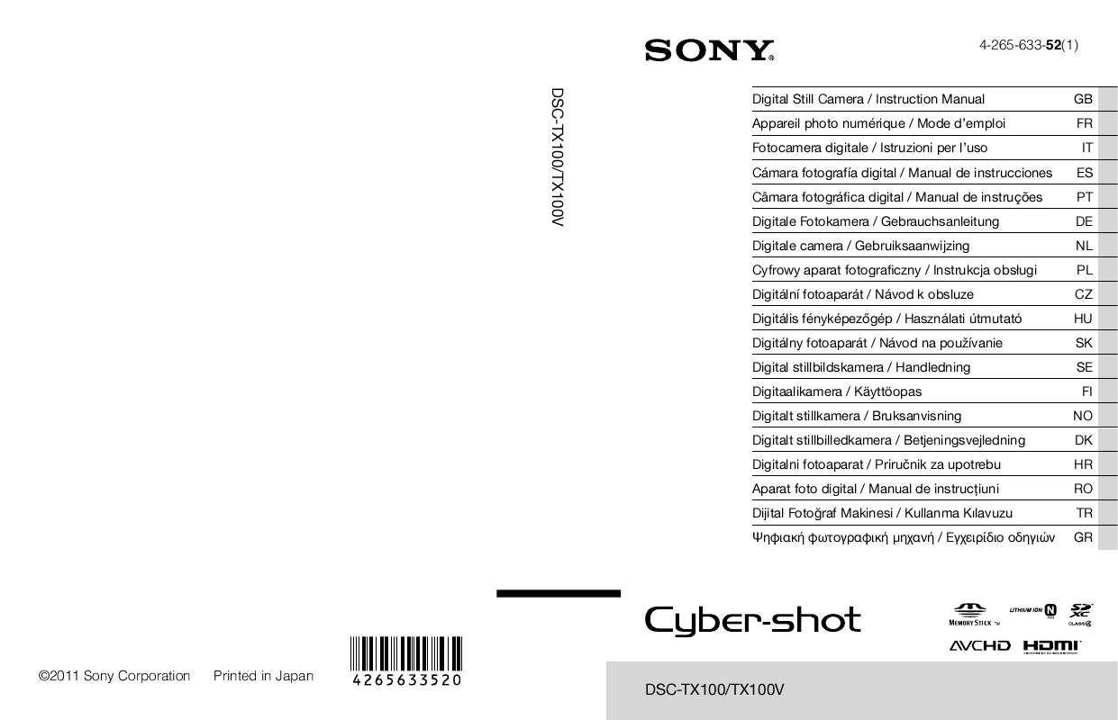 Guide utilisation SONY CYBER-SHOT DSC-TX100  de la marque SONY