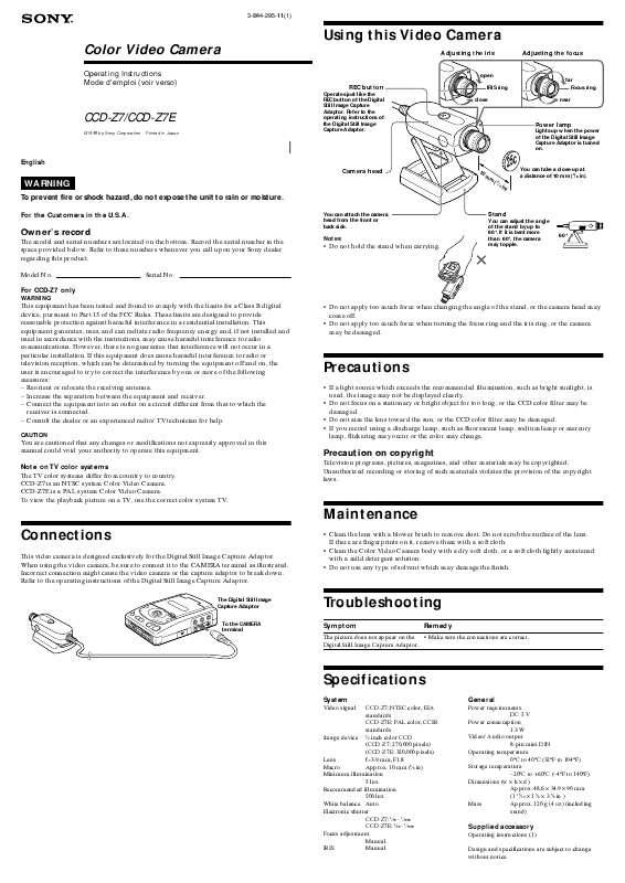 Guide utilisation SONY CCD-Z7E  de la marque SONY