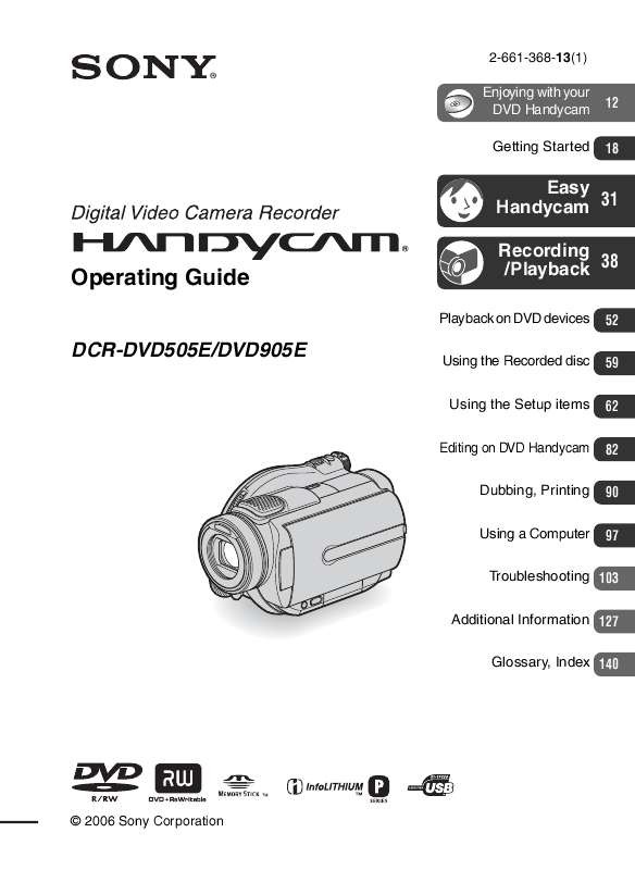 Guide utilisation SONY DCR-DVD905E  de la marque SONY