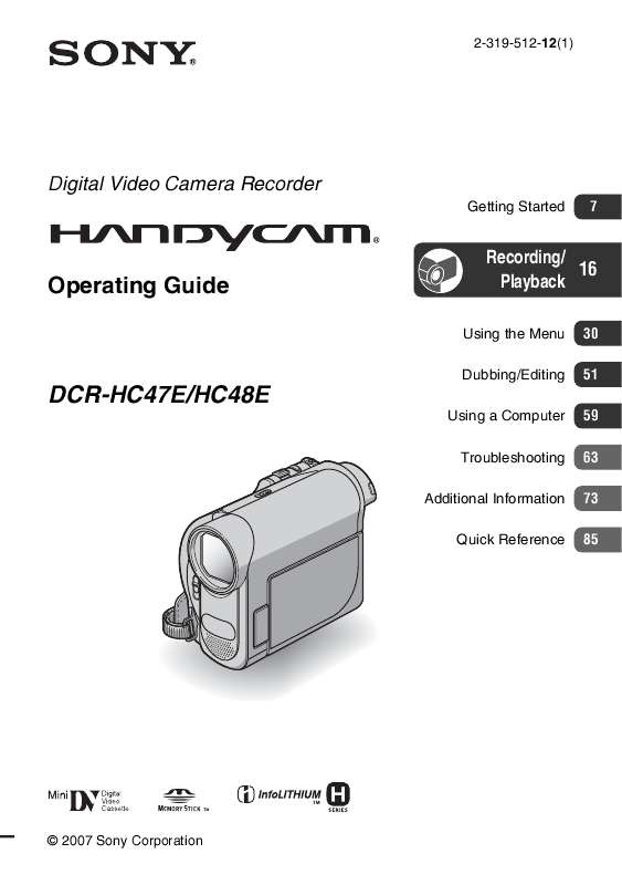 Guide utilisation SONY DCR-HC48E  de la marque SONY