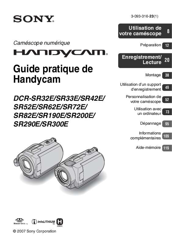 Guide utilisation SONY DCR-SR200E  de la marque SONY