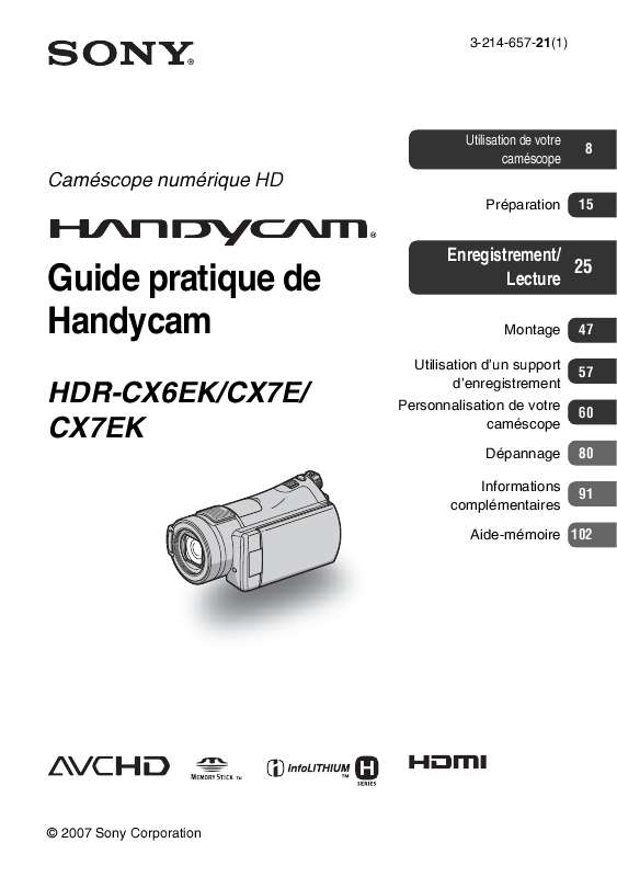 Guide utilisation SONY HDR-CX6EK  de la marque SONY