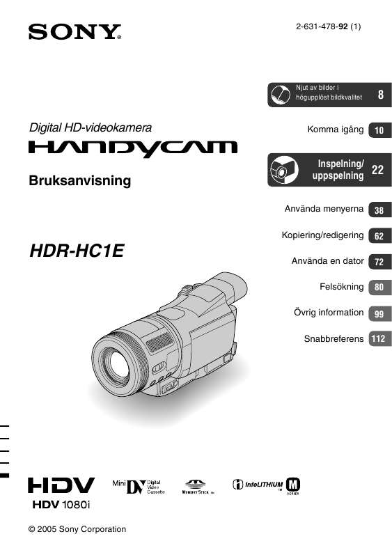 Guide utilisation SONY HDR-HC1EK  de la marque SONY