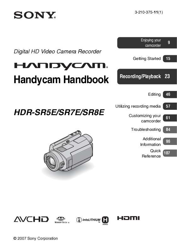 Guide utilisation SONY HDR-SR5E  de la marque SONY