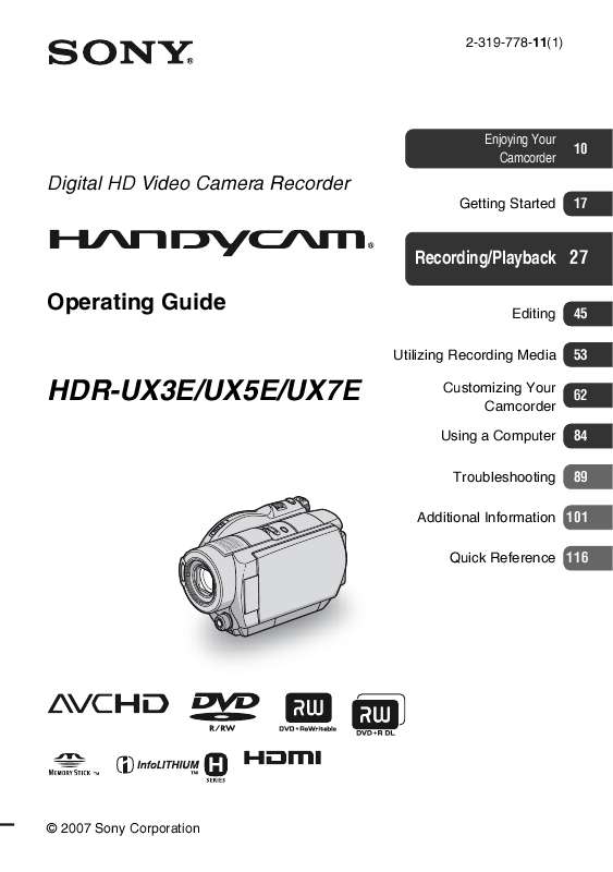 Guide utilisation SONY HDR-UX3E  de la marque SONY
