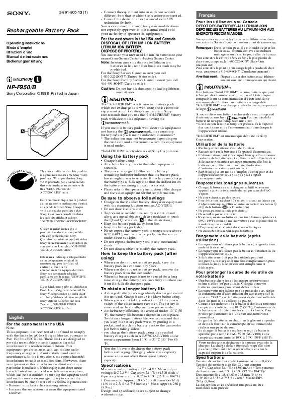 Guide utilisation SONY NP-F950  de la marque SONY