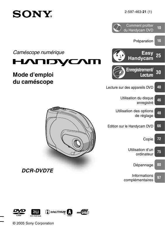 Guide utilisation SONY DCR-DVD7  de la marque SONY