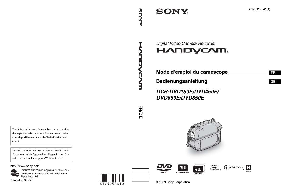 Guide utilisation SONY DCR-DVD150E  de la marque SONY