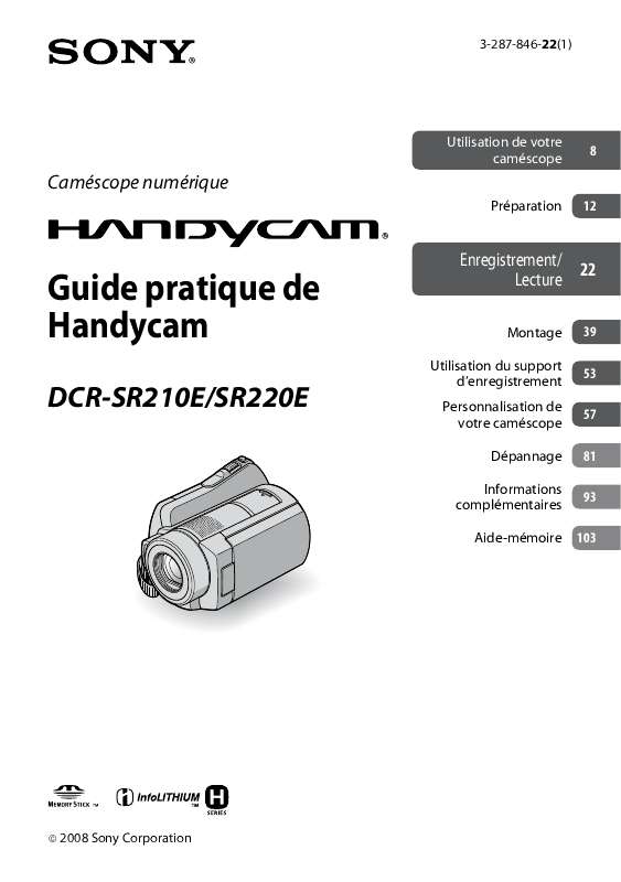 Guide utilisation SONY DCR-SR210E  de la marque SONY