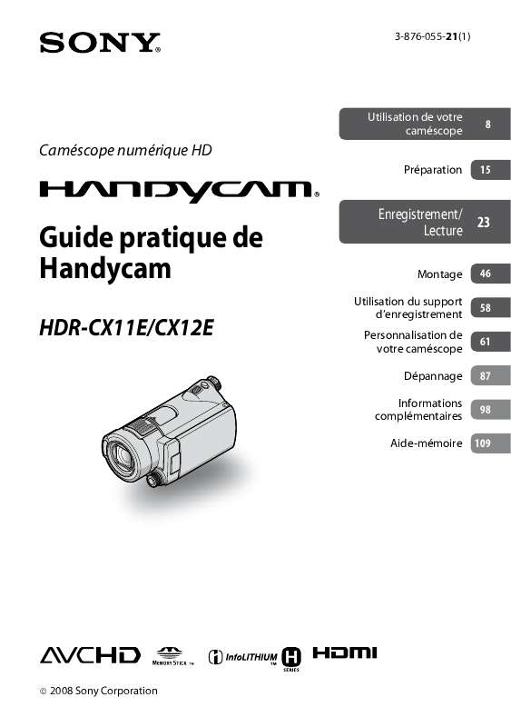 Guide utilisation SONY HDR-CX12E  de la marque SONY