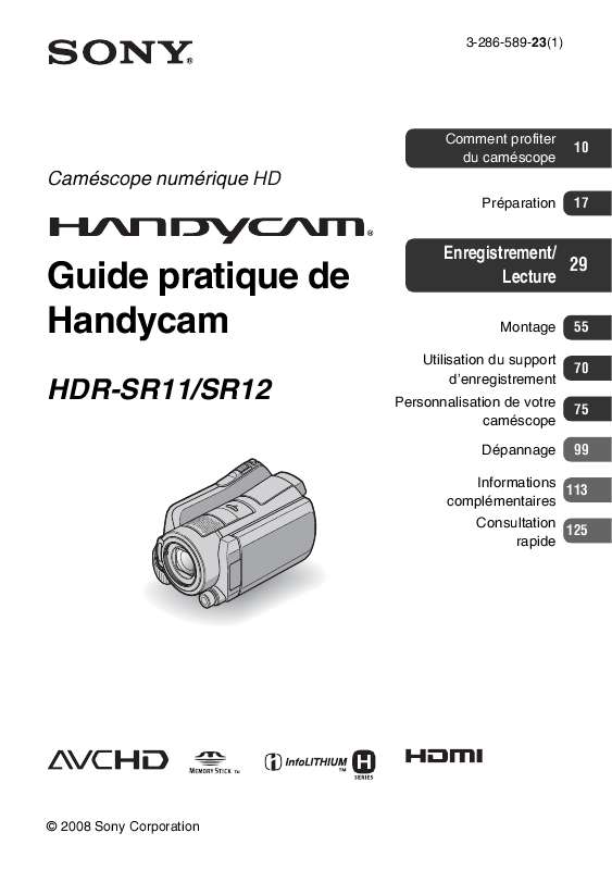 Guide utilisation SONY HDR-SR11  de la marque SONY