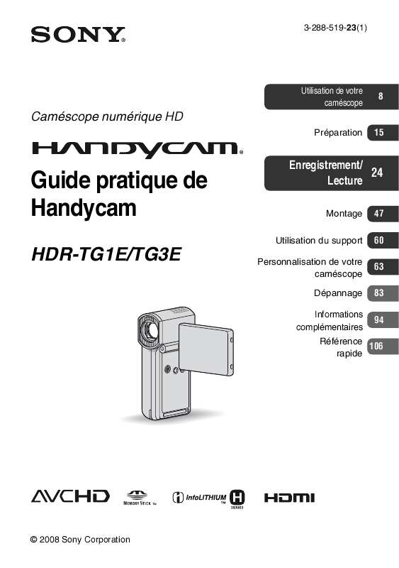 Guide utilisation SONY HDR-TG1E  de la marque SONY