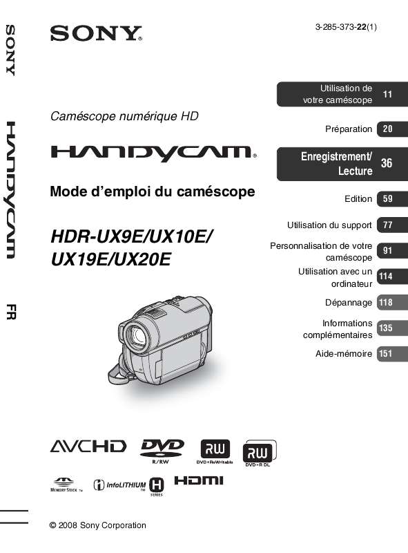 Guide utilisation SONY HDR-UX20E  de la marque SONY