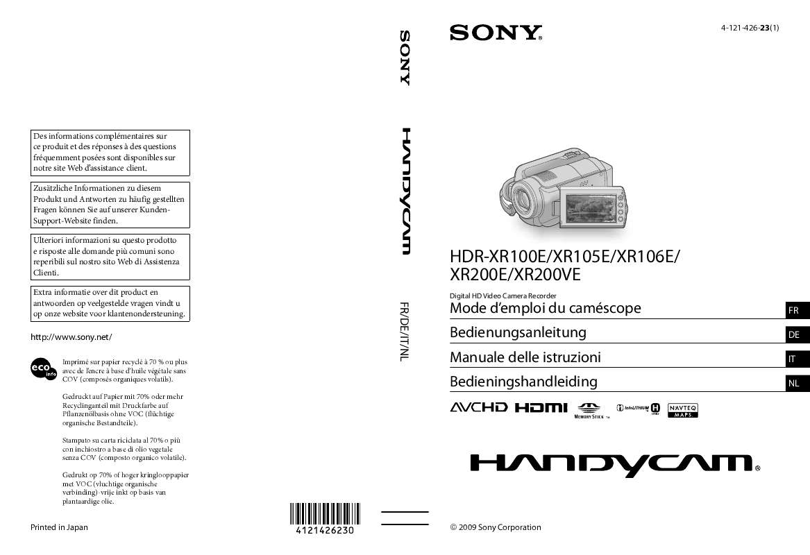 Guide utilisation SONY HDR-XR100E  de la marque SONY