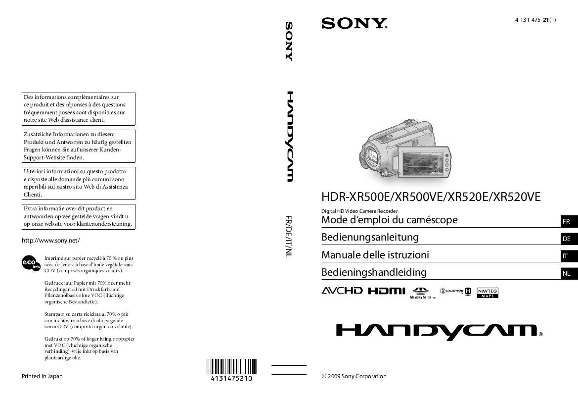 Guide utilisation SONY HDR-XR500E  de la marque SONY