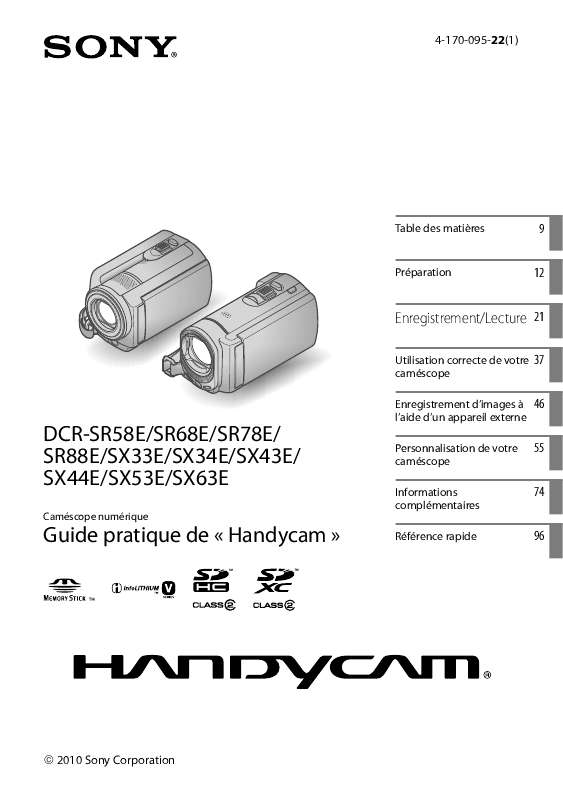 Guide utilisation SONY DCR-SX33E  de la marque SONY
