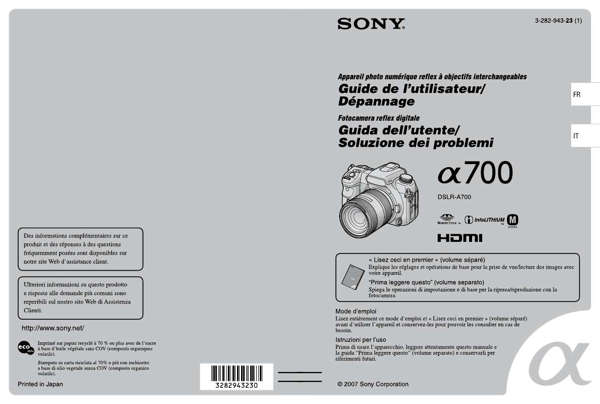 Guide utilisation SONY DSLR-A700  de la marque SONY