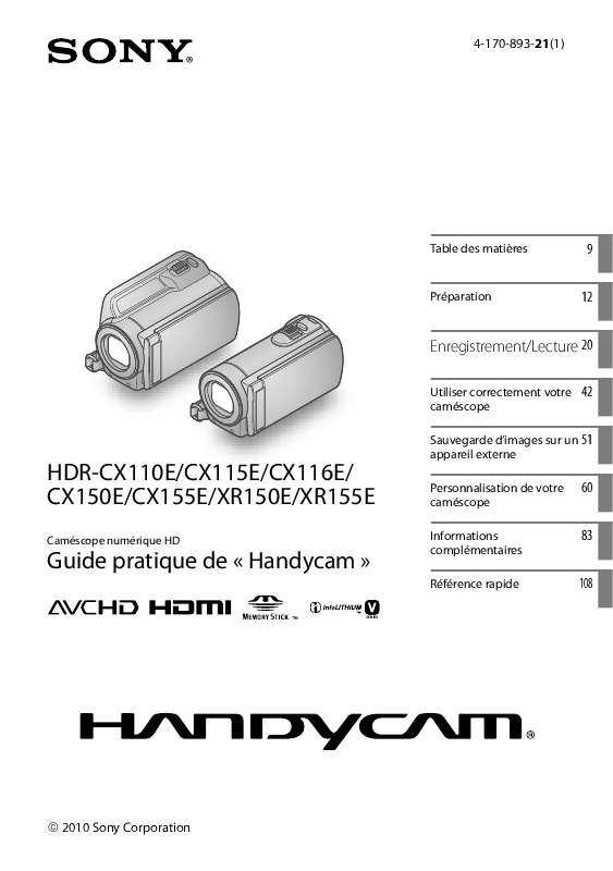 Guide utilisation SONY HDR-CX110E  de la marque SONY