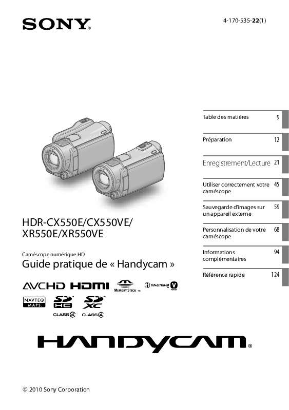 Guide utilisation SONY HDR-CX550E  de la marque SONY