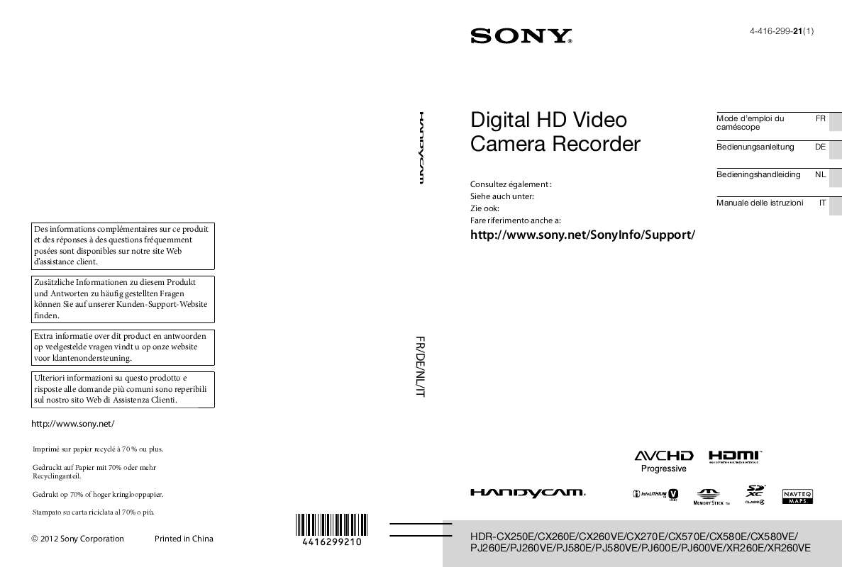 Guide utilisation SONY HDR-CX260VE  de la marque SONY