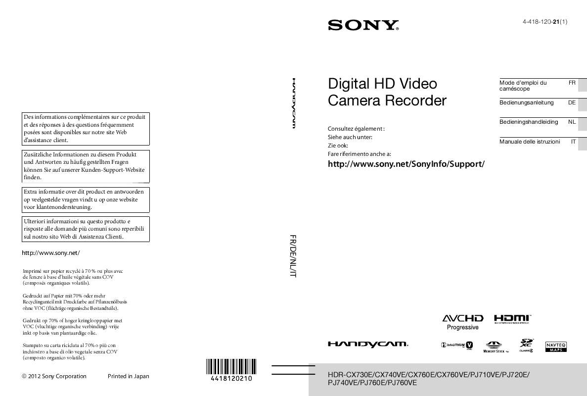 Guide utilisation SONY HDR-CX730E  de la marque SONY