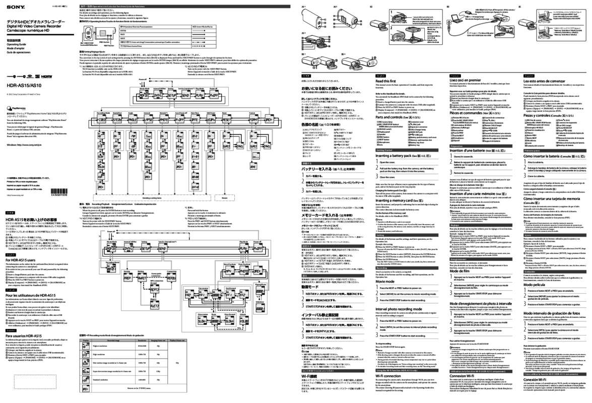 Guide utilisation SONY HDR-AS15  de la marque SONY