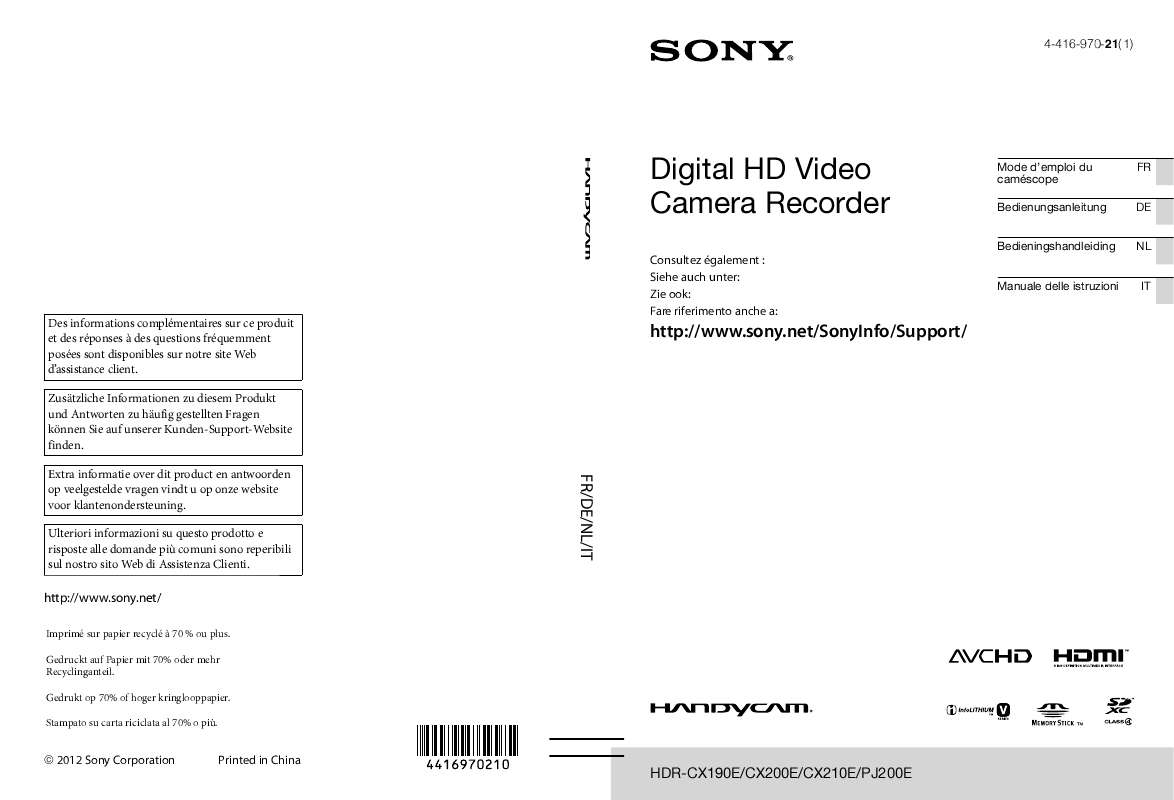 Guide utilisation SONY HDR-CX320 E  de la marque SONY