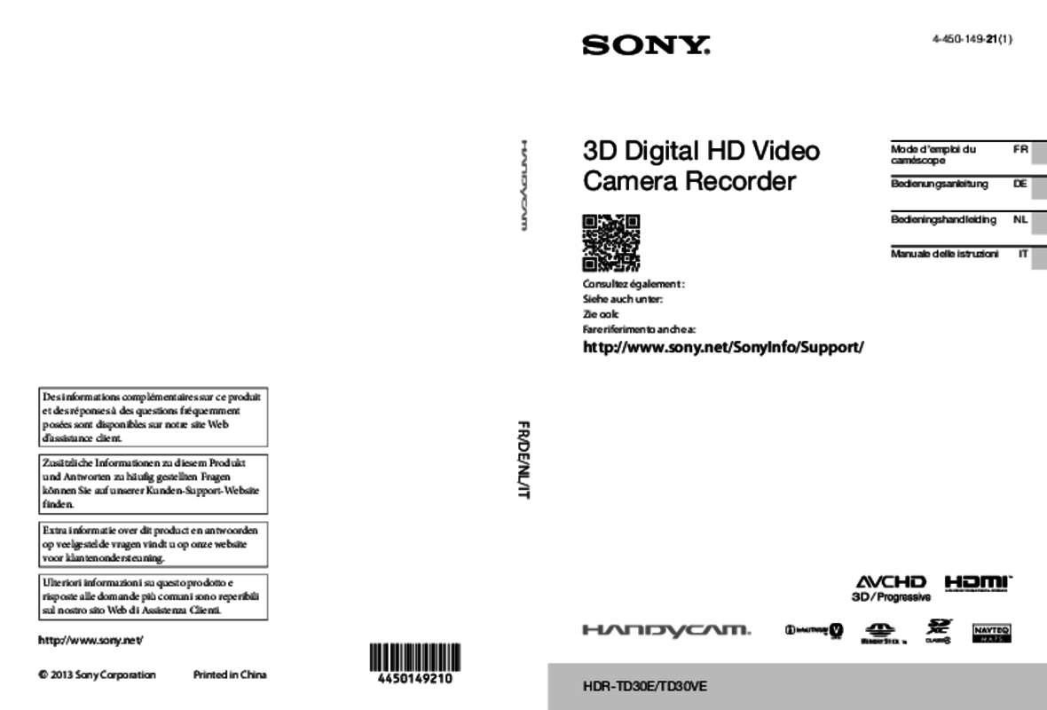 Guide utilisation SONY HDR-TD30V  de la marque SONY