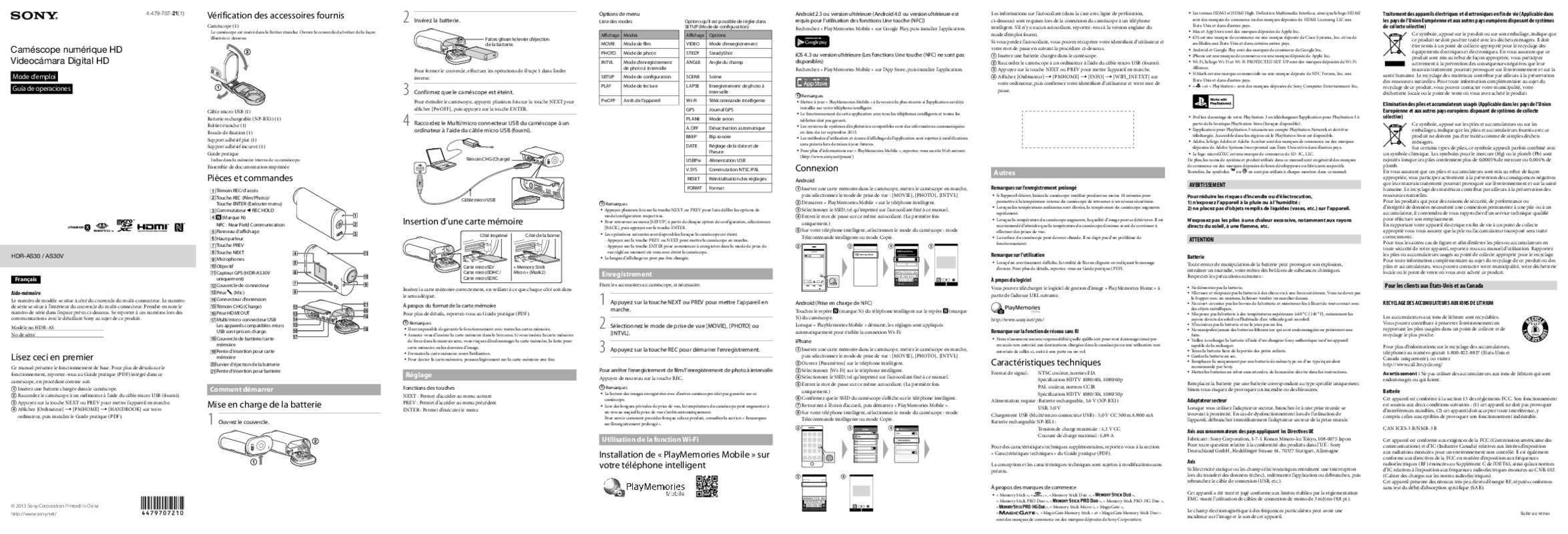Guide utilisation SONY HDR-AS30  de la marque SONY