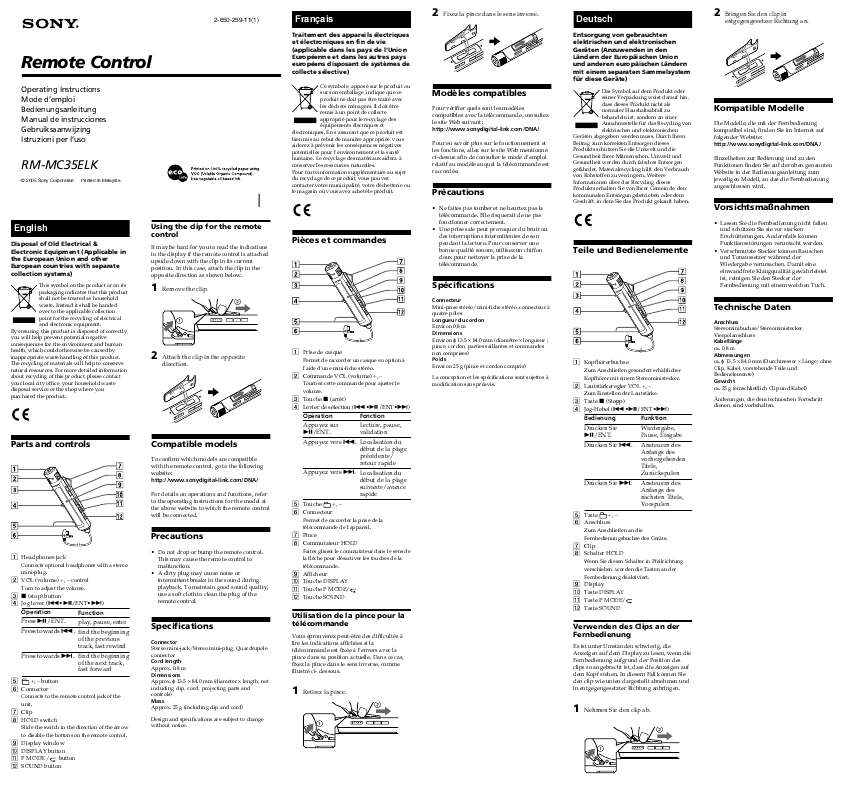 Guide utilisation SONY RM-MC35ELK  de la marque SONY