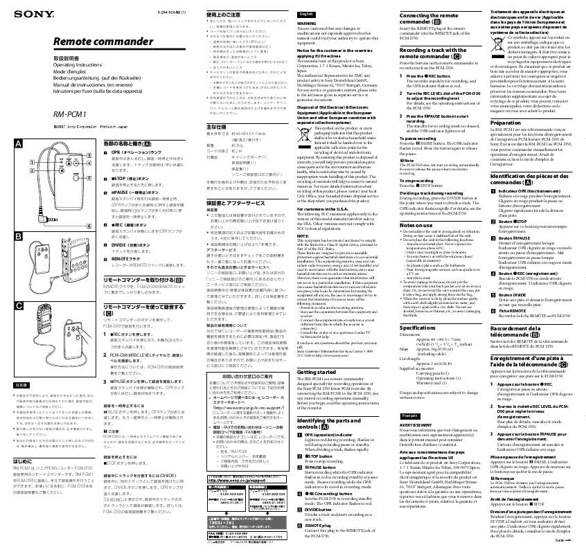 Guide utilisation SONY RM-PCM1  de la marque SONY