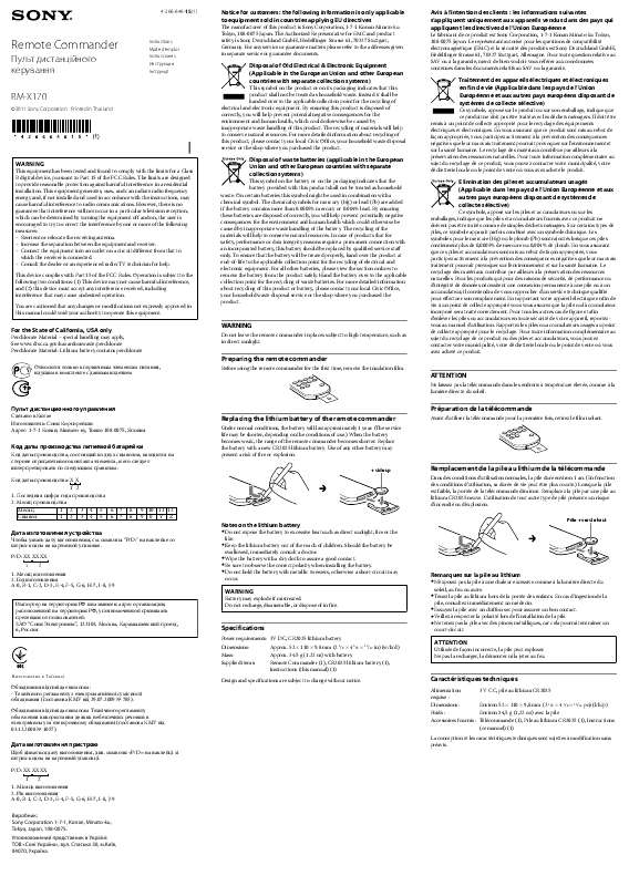 Guide utilisation SONY RM-X170  de la marque SONY