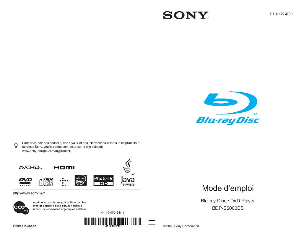 Guide utilisation SONY BDP-S5000ES  de la marque SONY