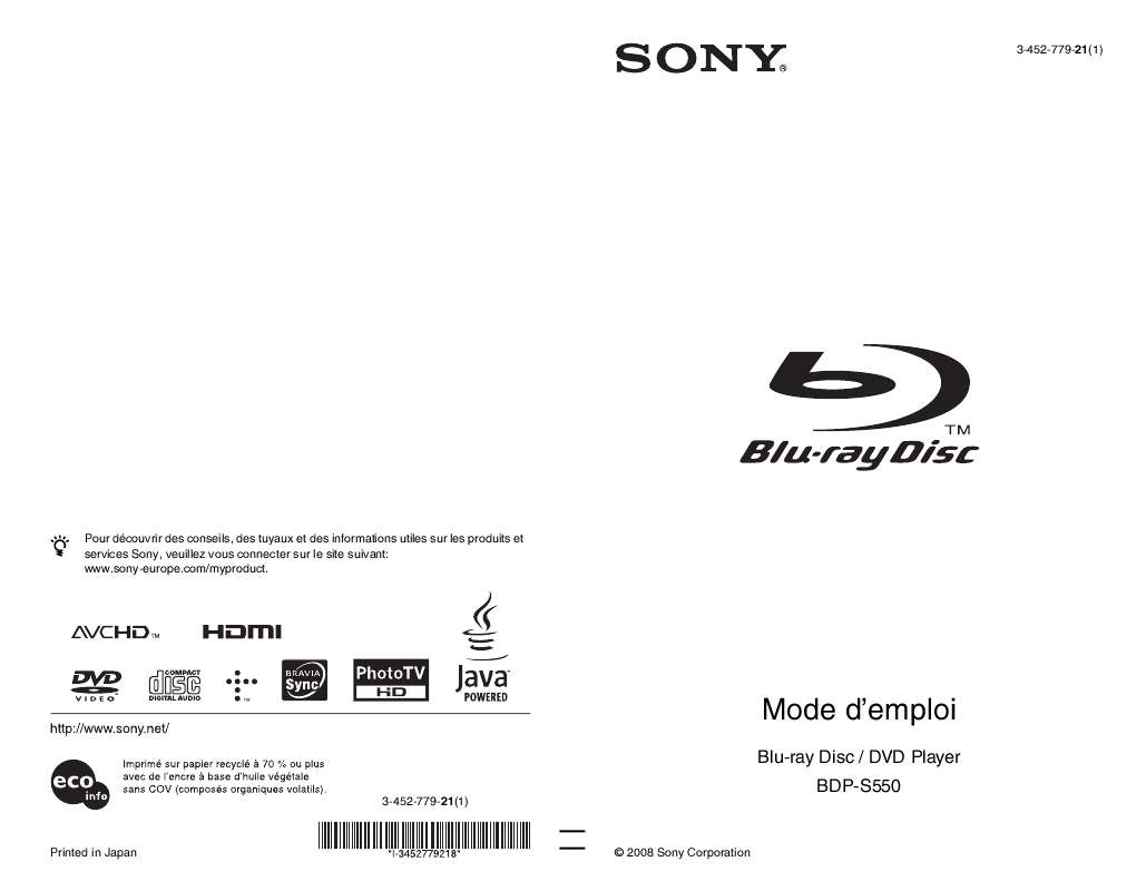 Guide utilisation SONY BDP-S550  de la marque SONY