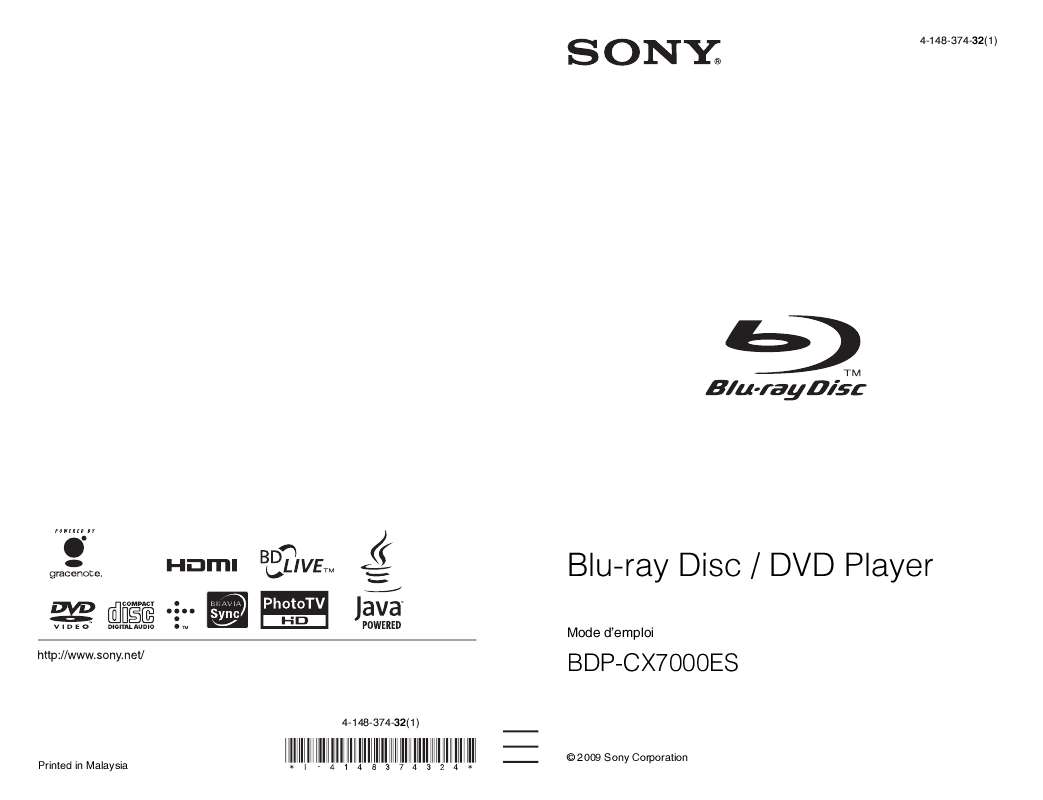 Guide utilisation SONY BDP-CX7000ES  de la marque SONY