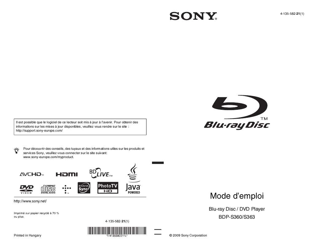 Guide utilisation SONY BDP-S360  de la marque SONY