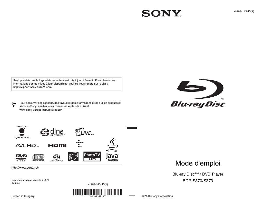 Guide utilisation SONY BDP-S370  de la marque SONY