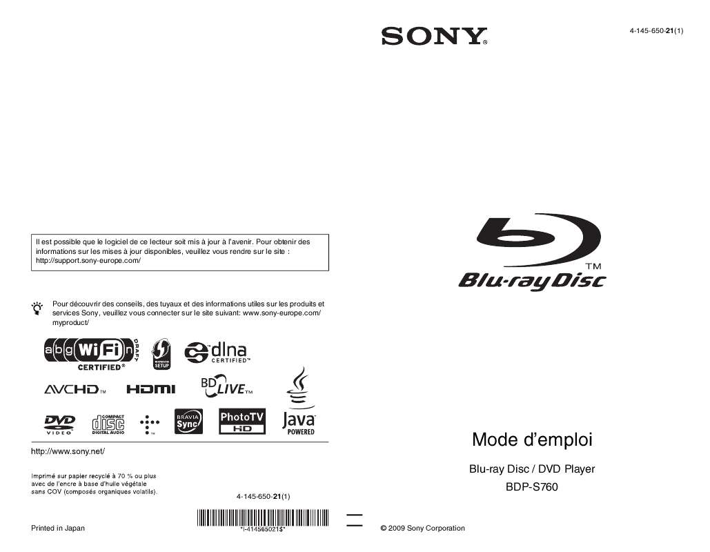 Guide utilisation SONY BDP-S760  de la marque SONY