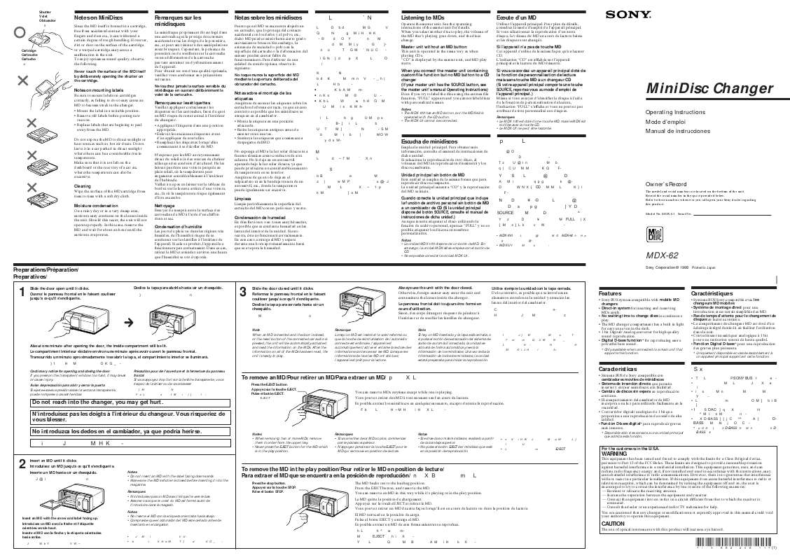 Guide utilisation SONY MDX-62  de la marque SONY