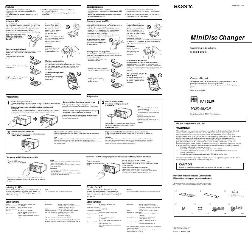 Guide utilisation SONY MDX-66XLP  de la marque SONY