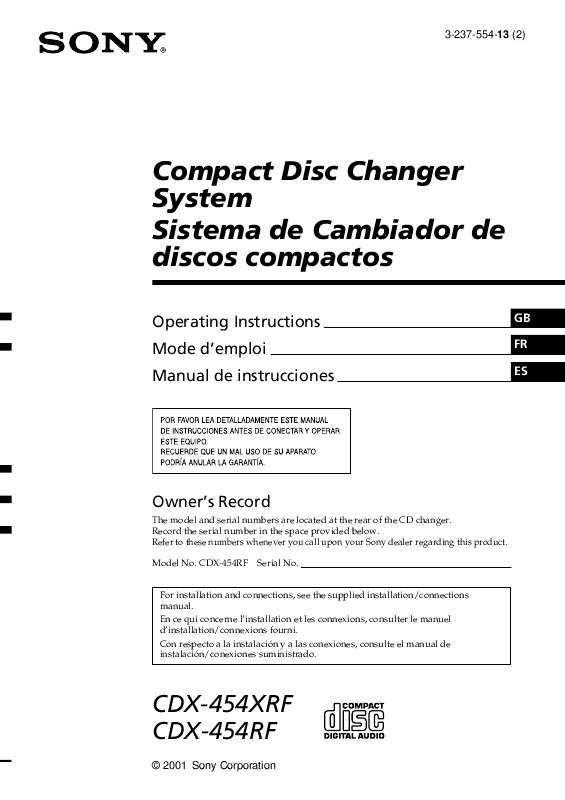 Guide utilisation SONY CDX-454XRF  de la marque SONY