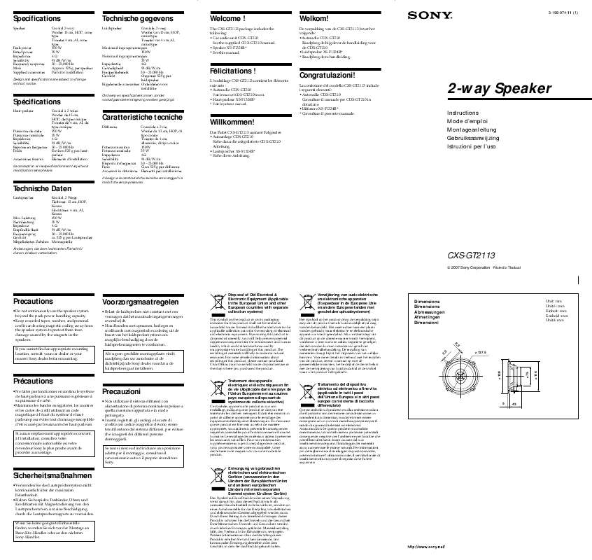 Guide utilisation SONY CXS-GT2113  de la marque SONY