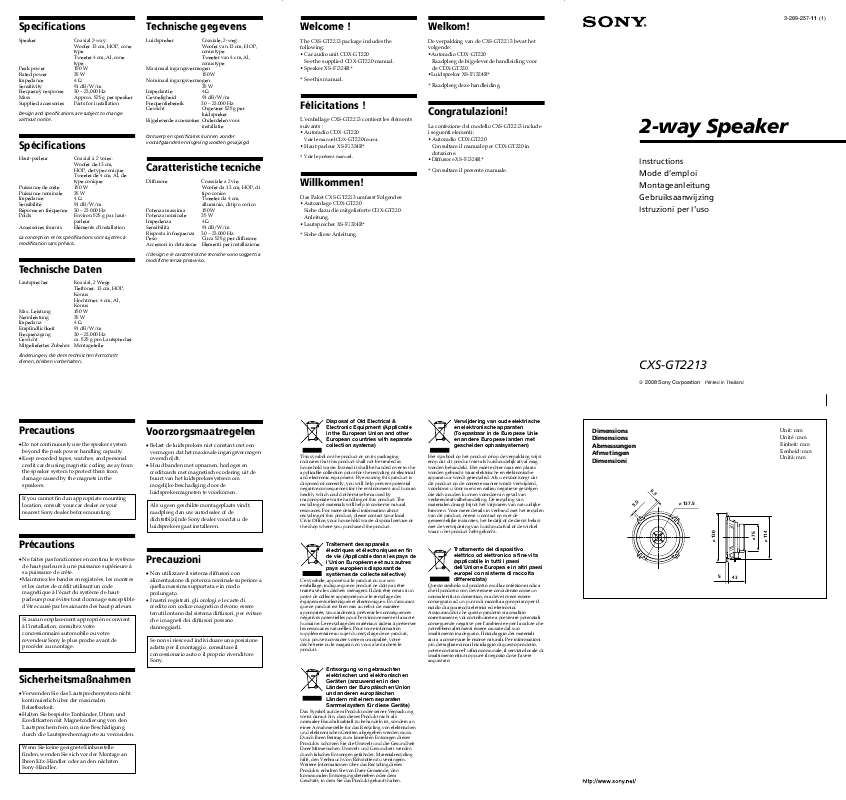Guide utilisation SONY CXS-GT2213  de la marque SONY