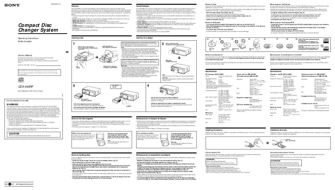 Guide utilisation SONY CDX-540RF  de la marque SONY