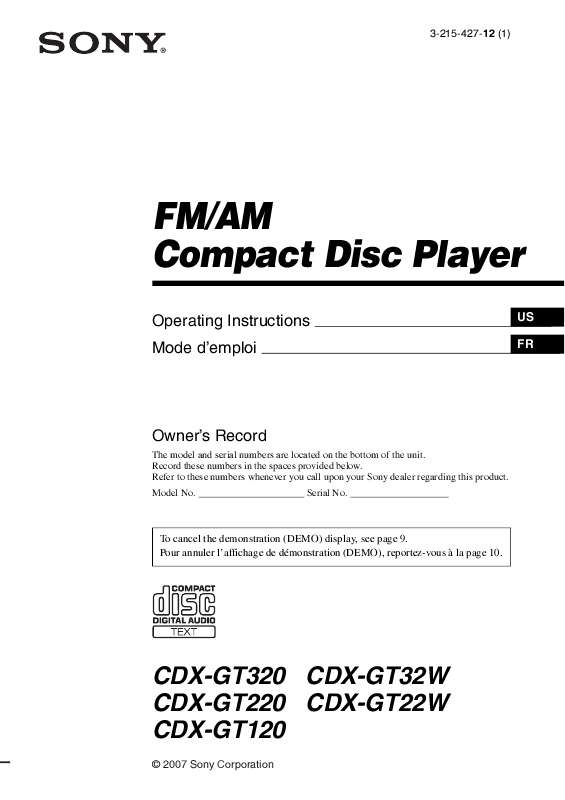 Guide utilisation SONY CDX-GT22W  de la marque SONY